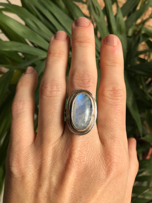 Oval Rainbow Moonstone Glowing Warmth Ring
