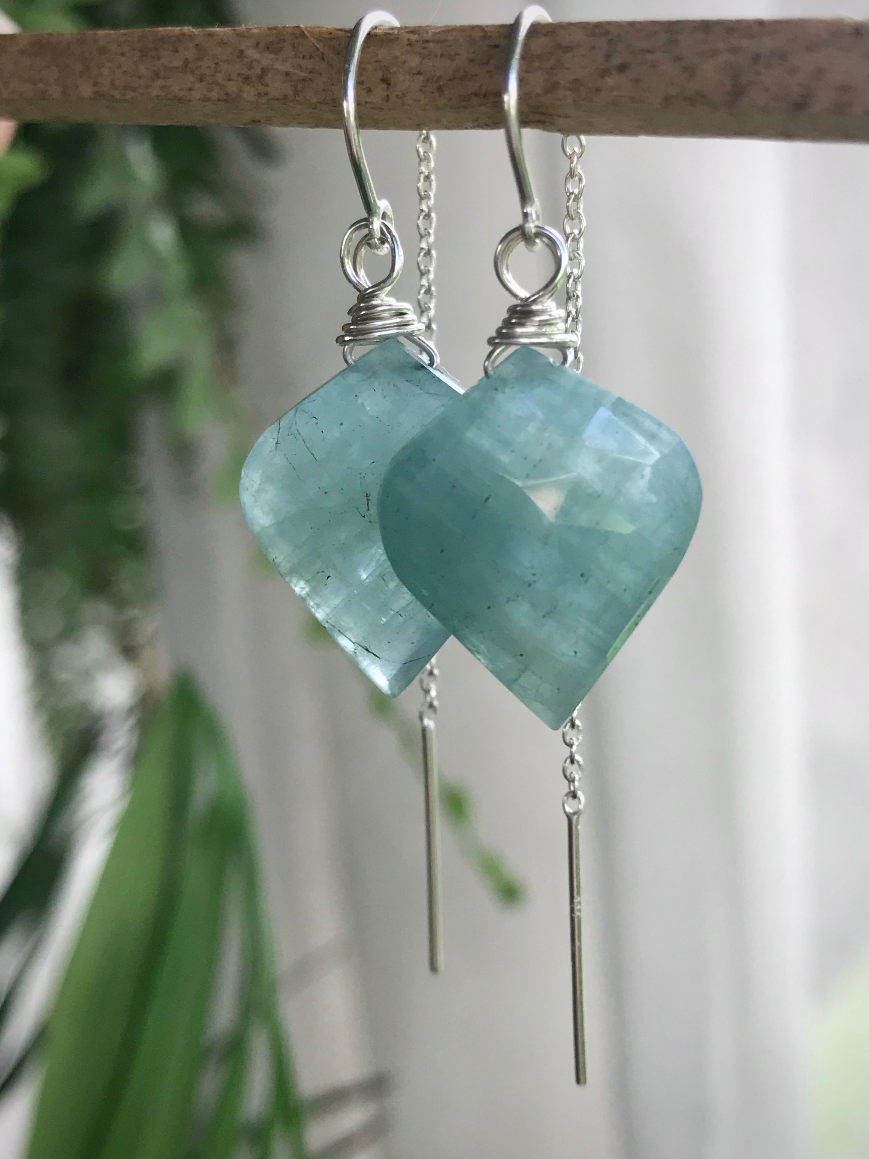 Aquamarine Sea Drop Threader Earrings