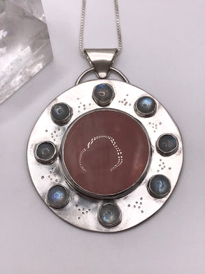 Rose Quartz Moonstone Orbit Shield Amulet