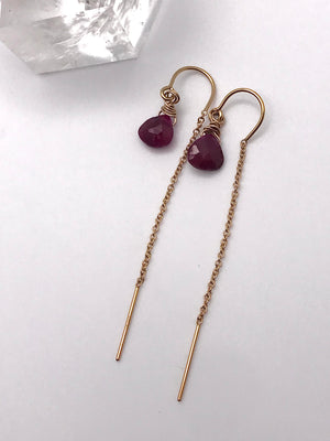 Ruby Drop Threader Earrings