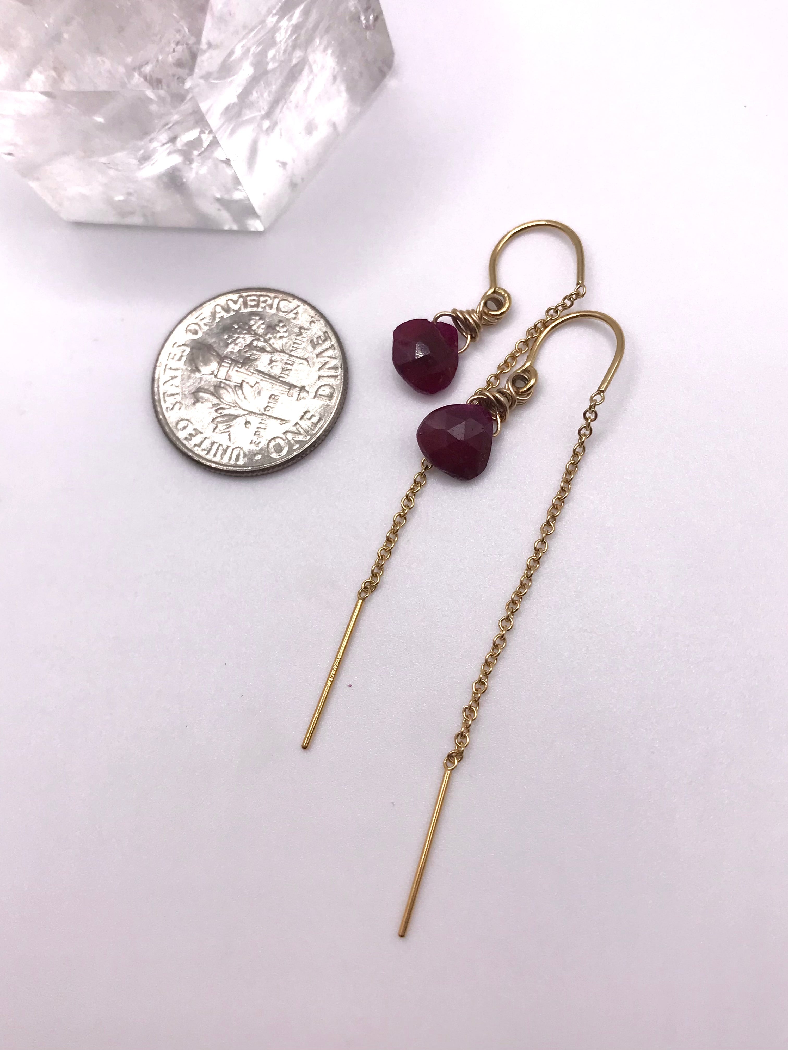 Ruby Drop Threader Earrings