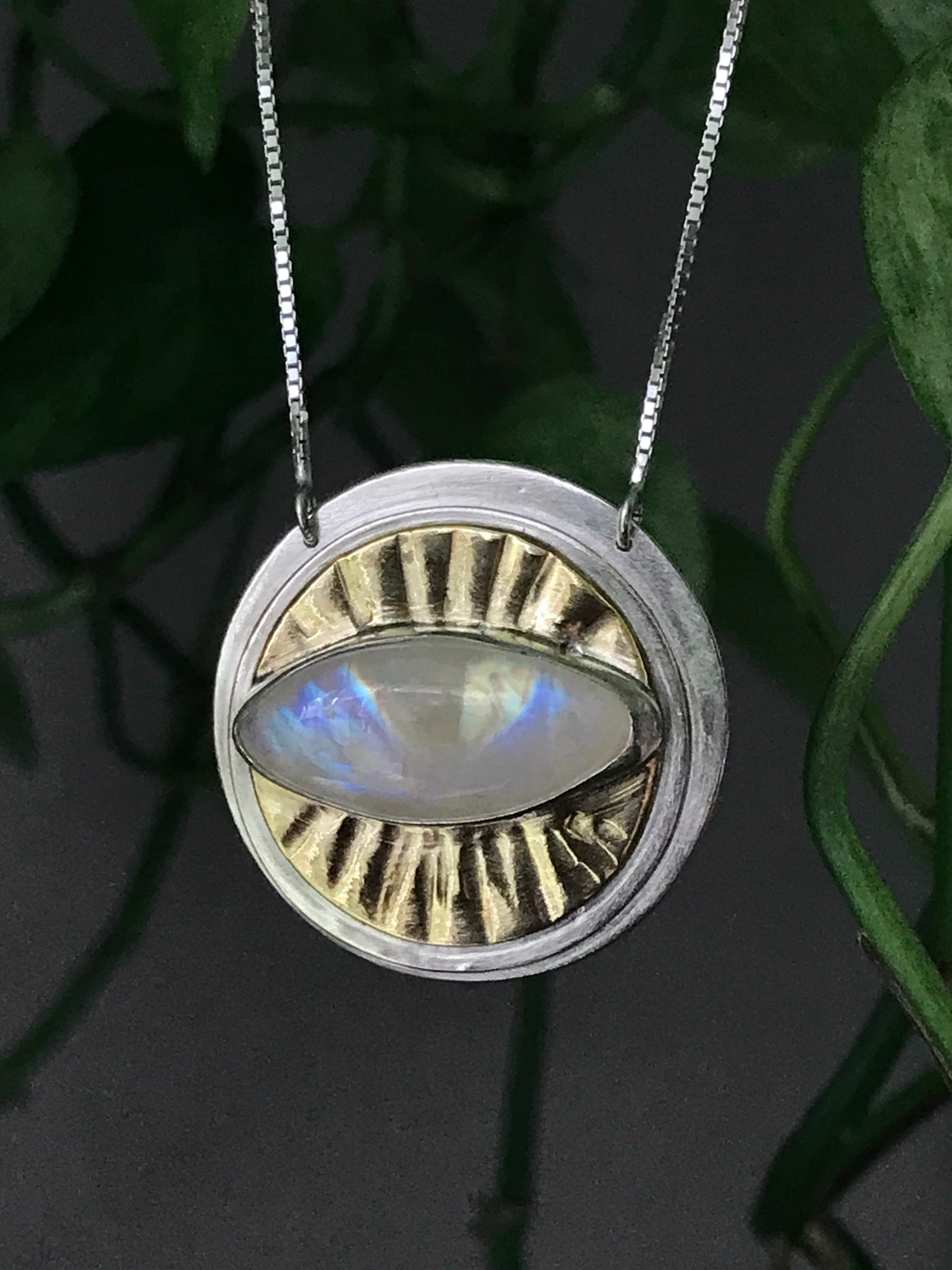 Mixed Metal Rainbow Moonstone Seeing Eye Amulet