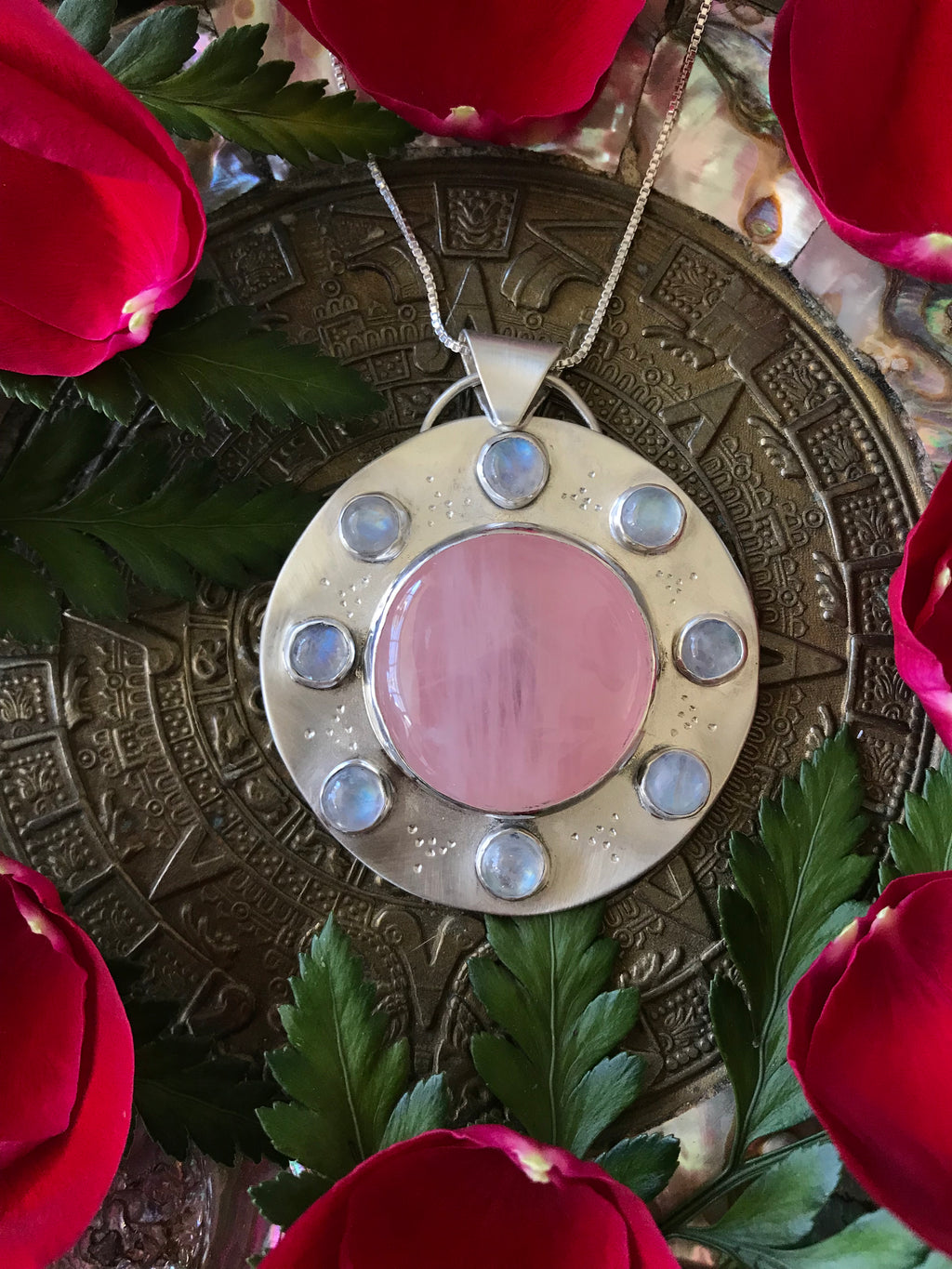 Rose Quartz Moonstone Orbit Shield Amulet