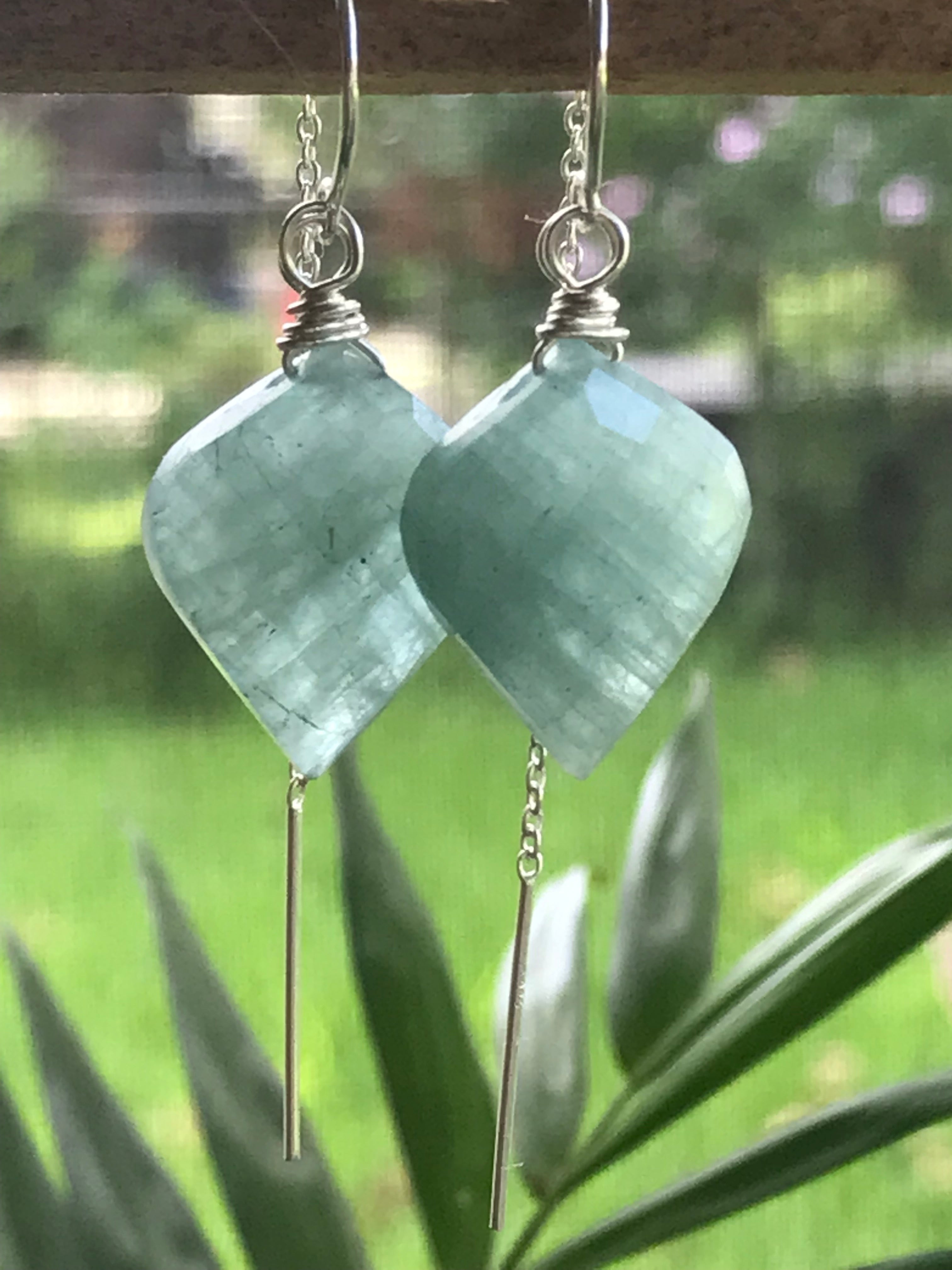 Aquamarine Sea Drop Threader Earrings