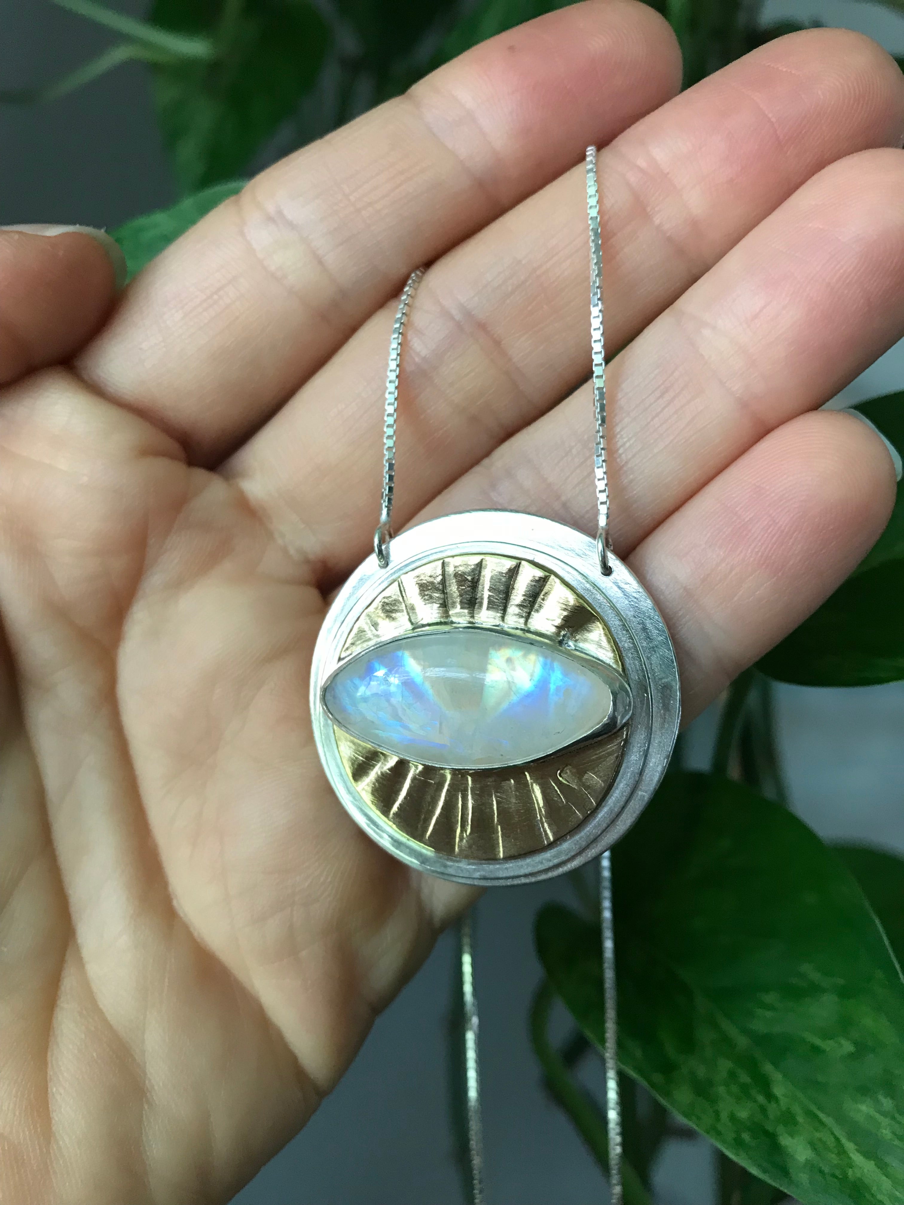 Mixed Metal Rainbow Moonstone Seeing Eye Amulet