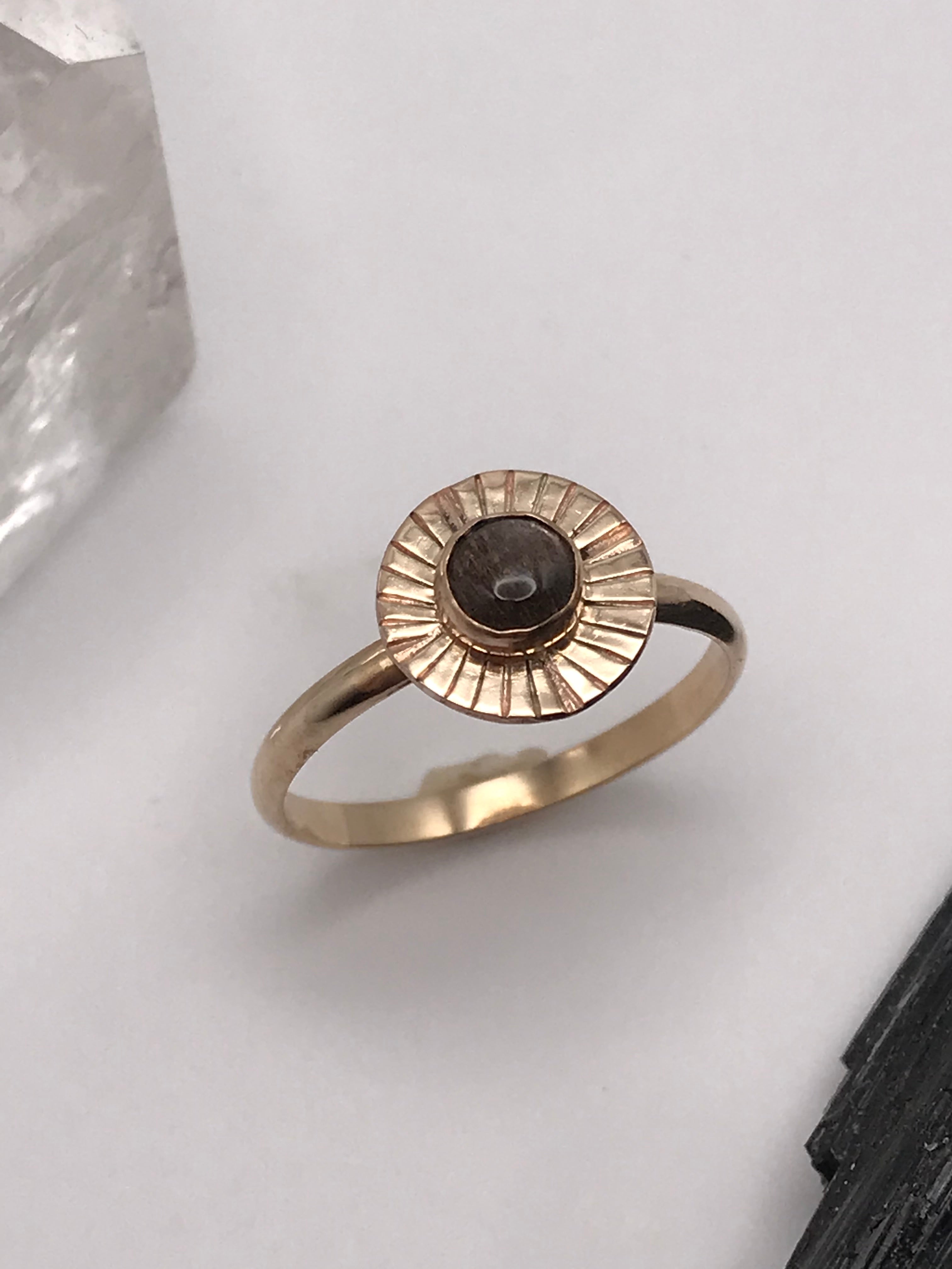 Solar Eclipse 14K gf & Black Moonstone Ring