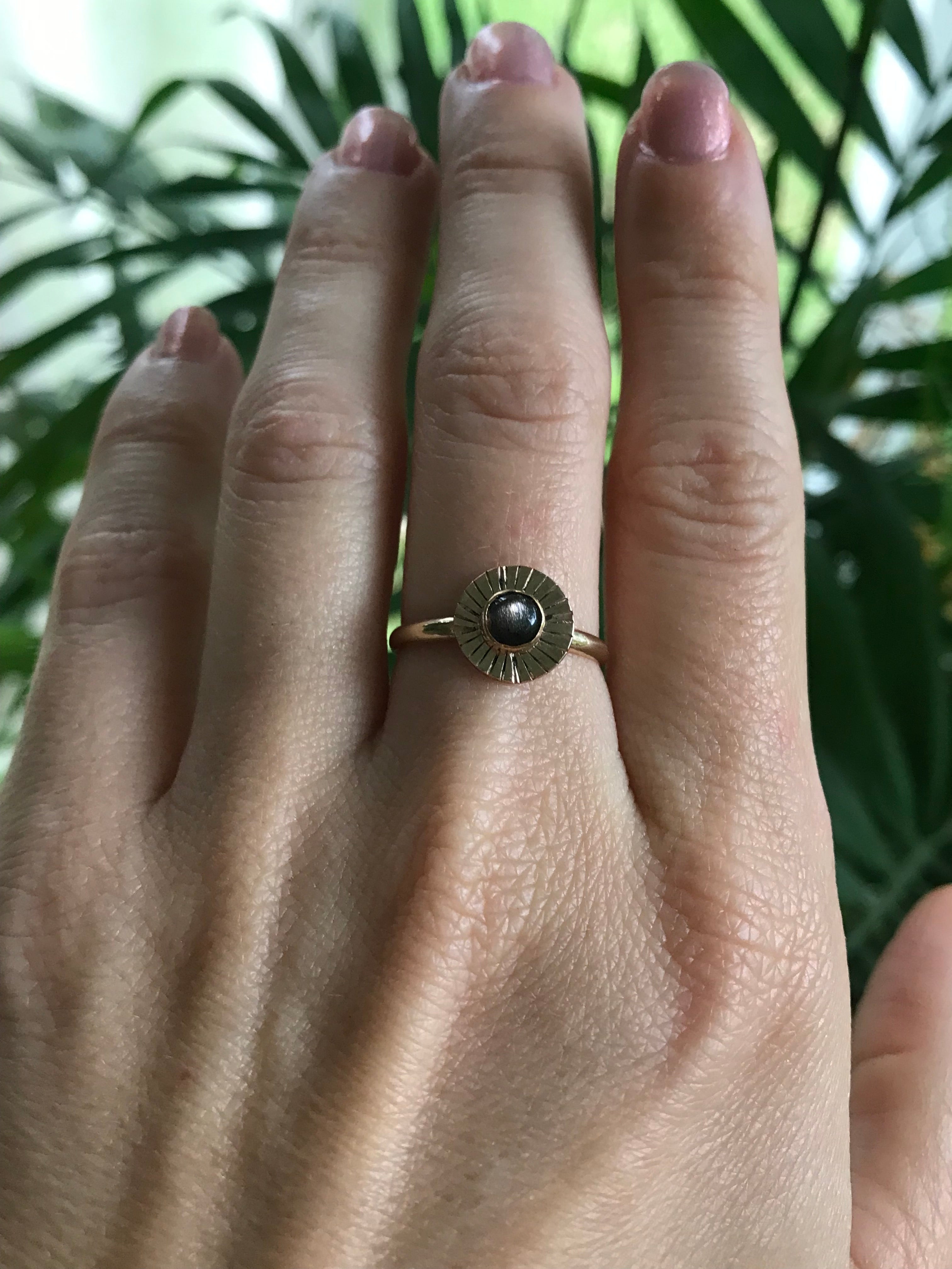 Solar Eclipse 14K gf & Black Moonstone Ring