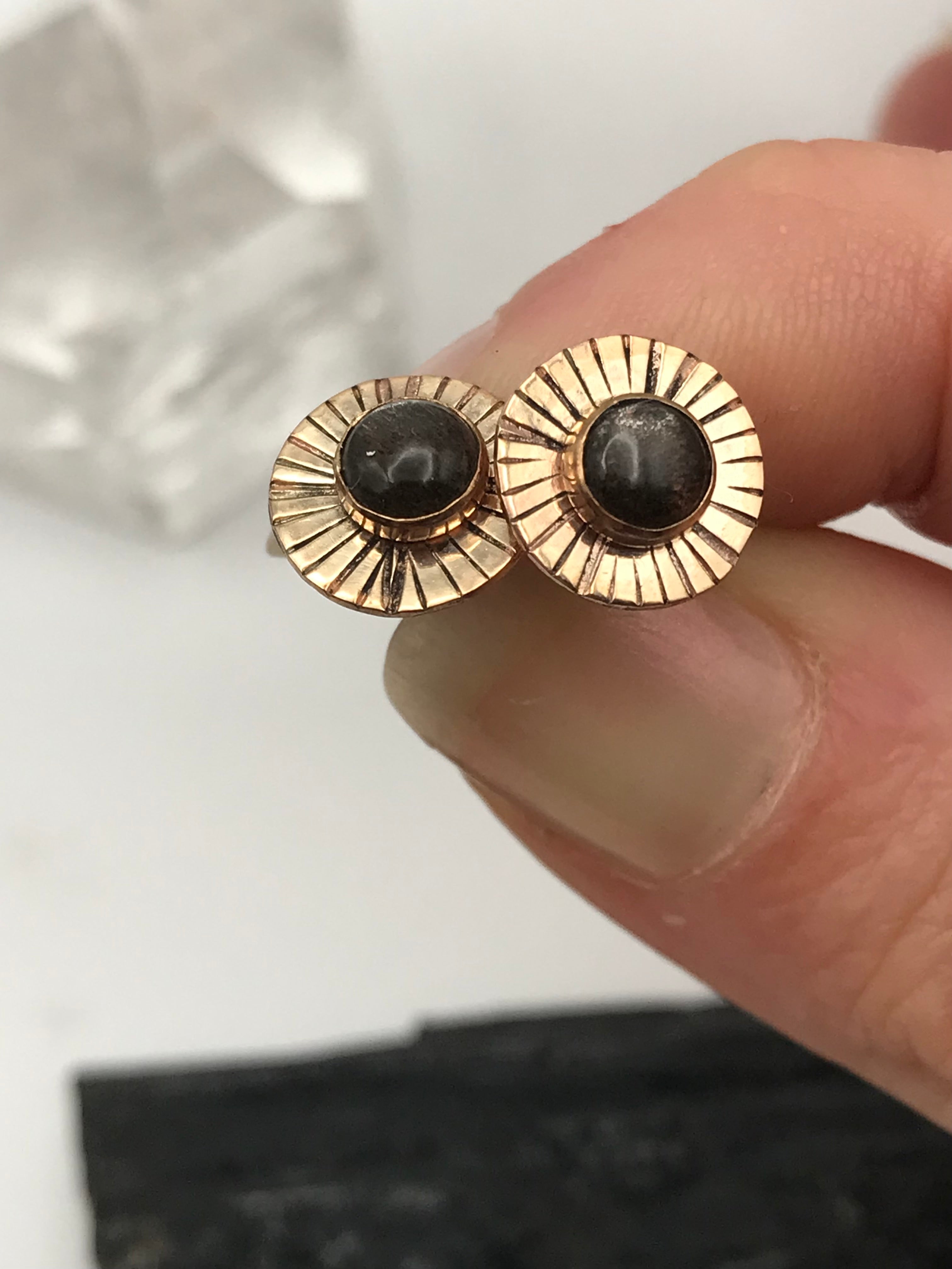 Solar Eclipse 14K gf & Black Moonstone Earrings