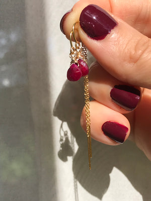 Ruby Drop Threader Earrings