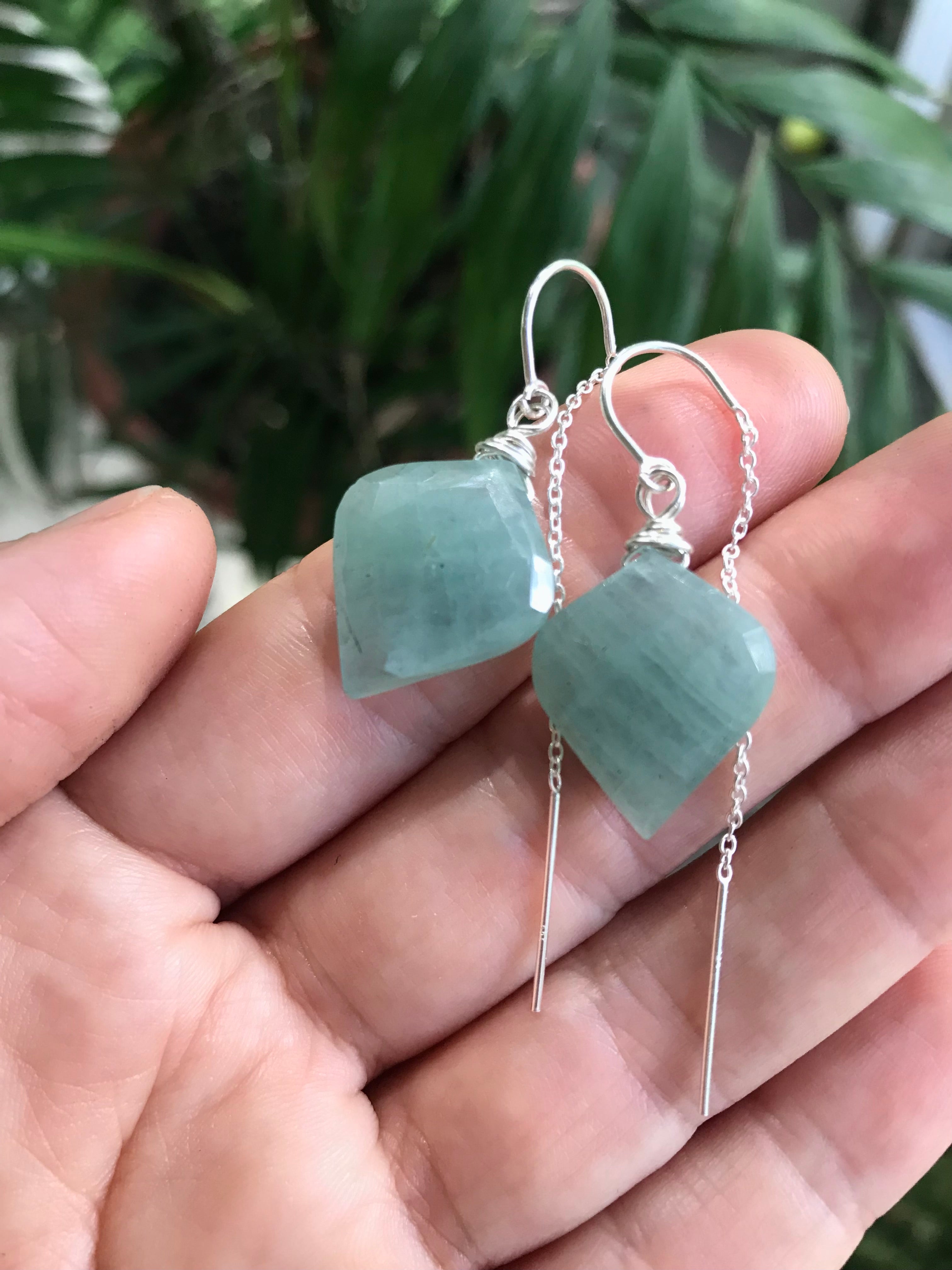 Aquamarine Sea Drop Threader Earrings