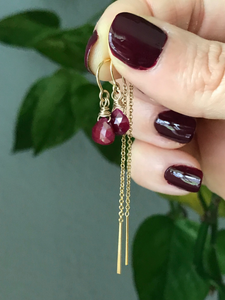 Ruby Drop Threader Earrings