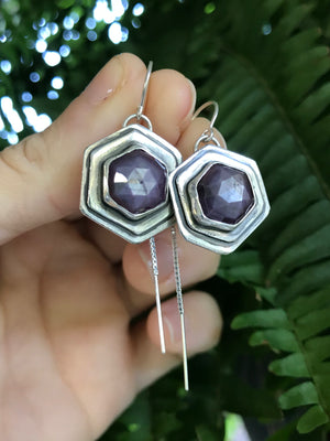 Hexagon Sapphire Threader Earrings *reserved*