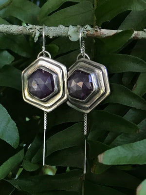 Hexagon Sapphire Threader Earrings *reserved*