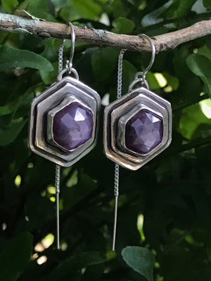 Hexagon Sapphire Threader Earrings *reserved*