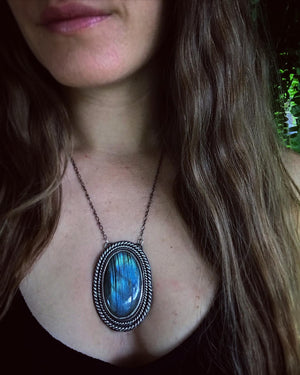 "With Eyes Open" Labradorite Shield Statement Necklace
