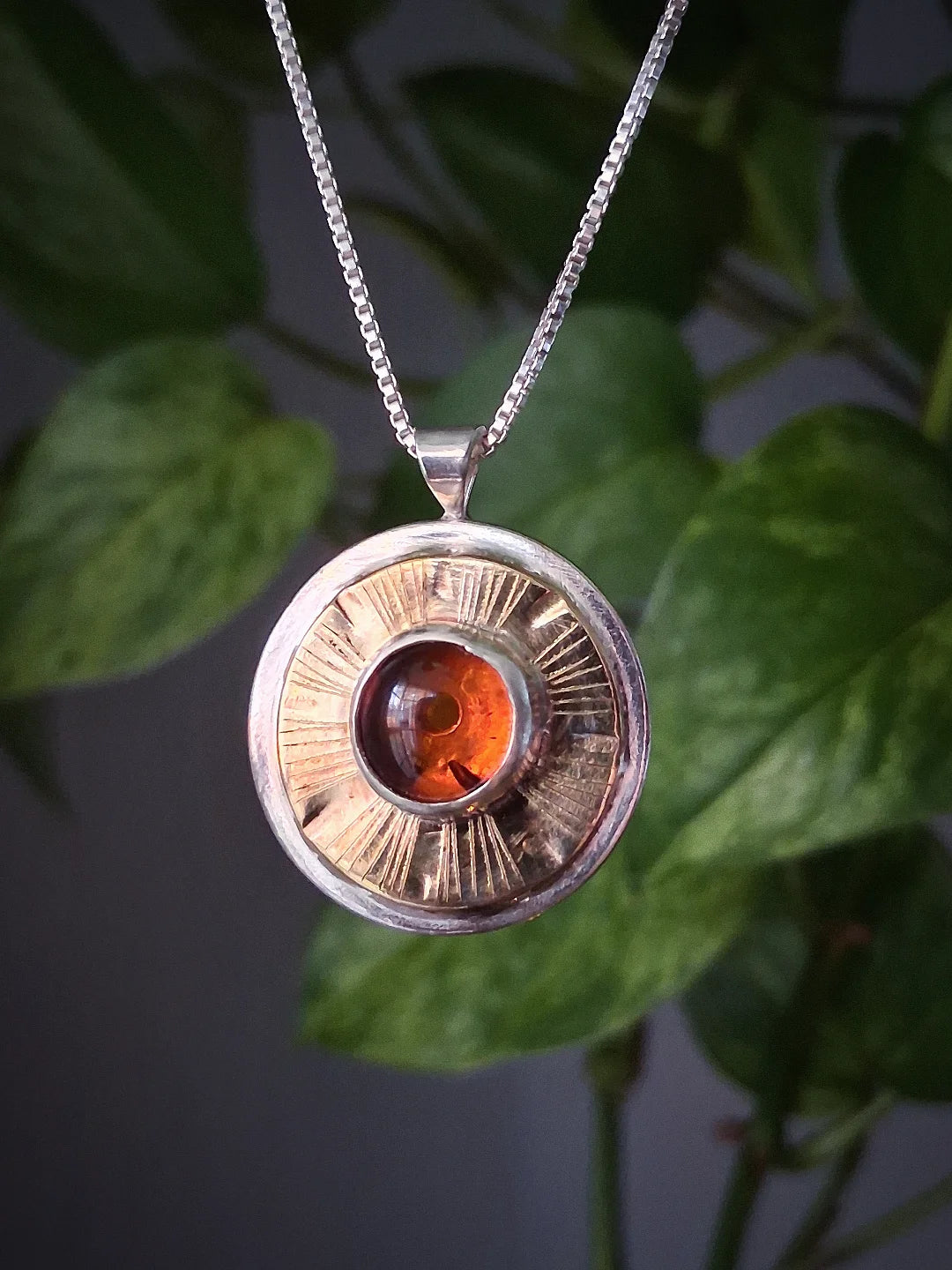 Inner Compass Necklace - Baltic Amber Harvest Moon