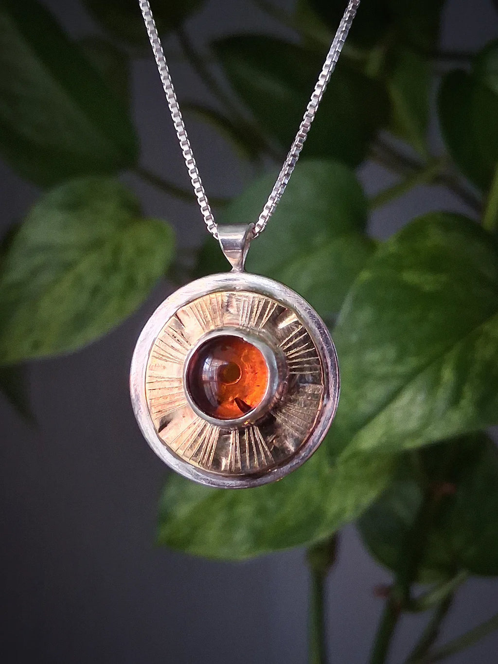 Inner Compass Necklace - Baltic Amber Harvest Moon