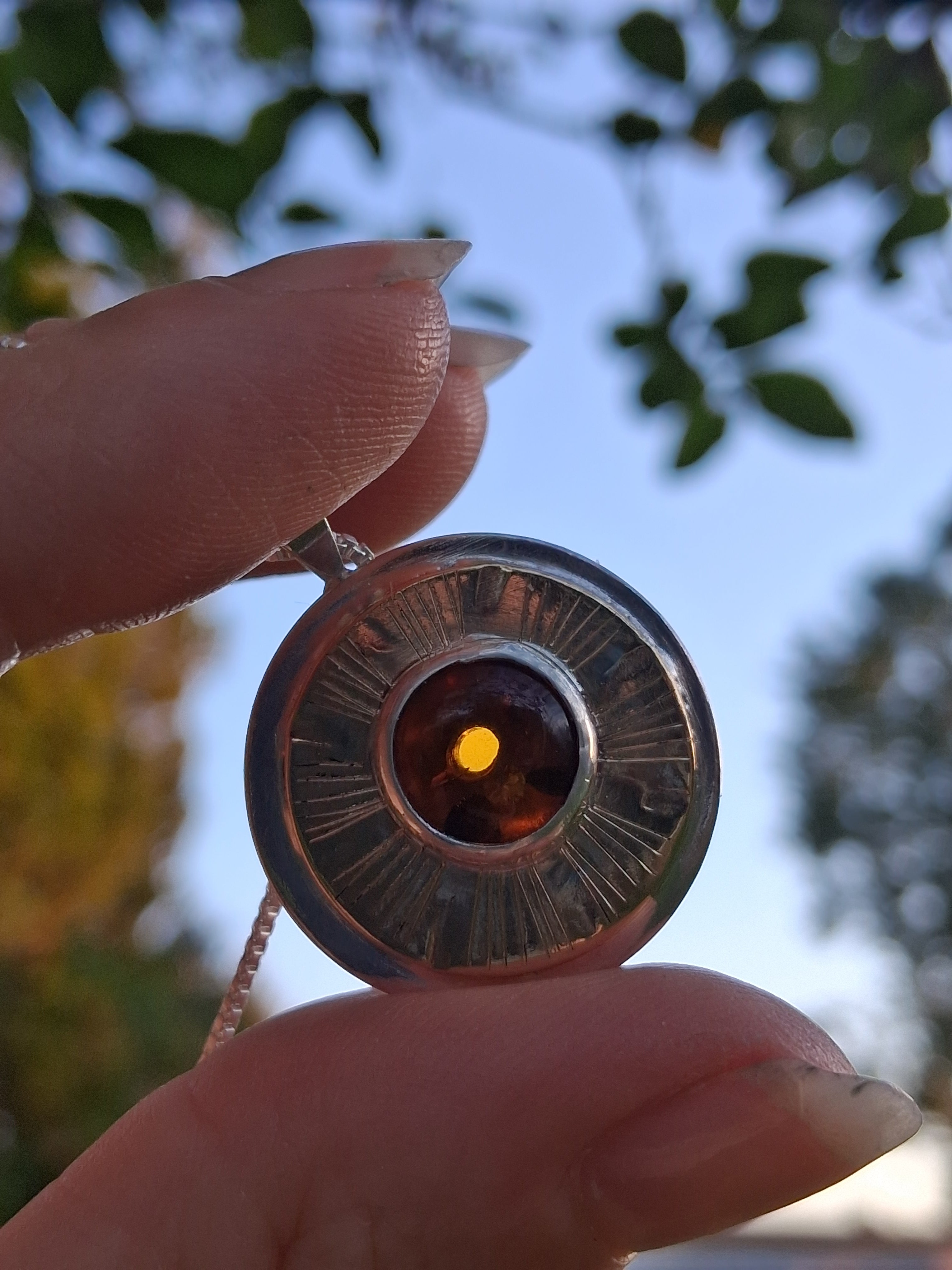 Inner Compass Necklace - Baltic Amber Harvest Moon