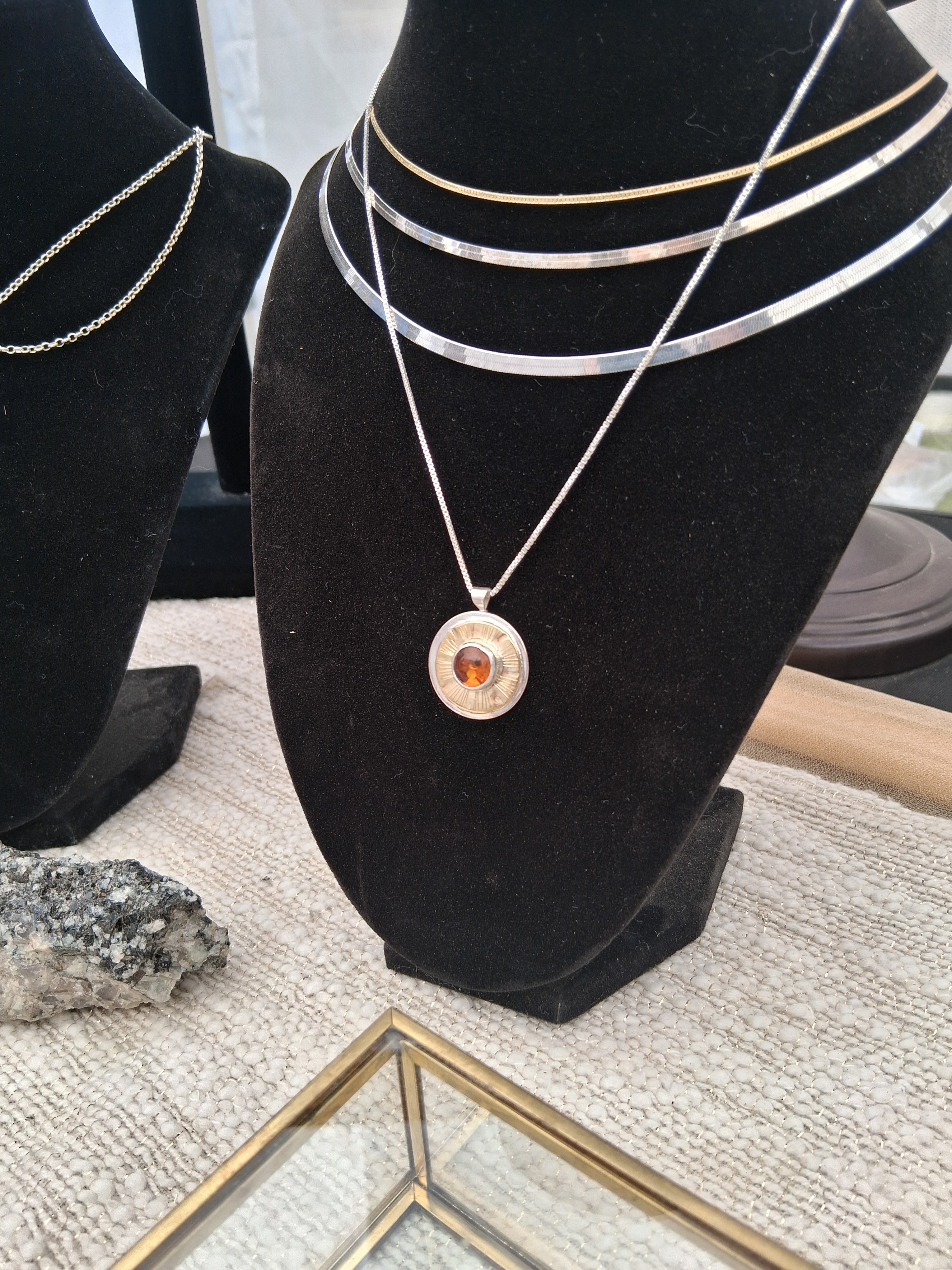 Inner Compass Necklace - Baltic Amber Harvest Moon