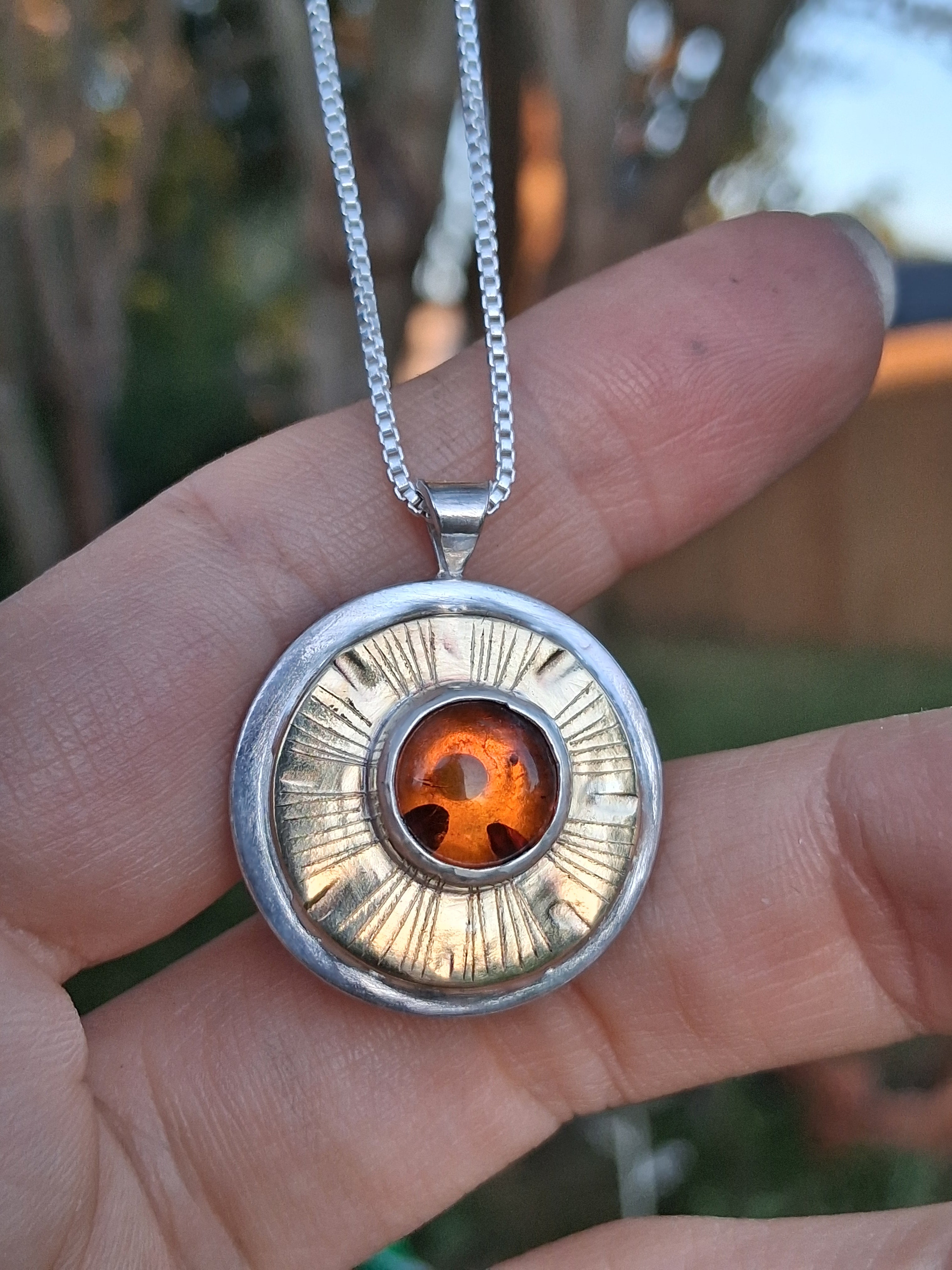 Inner Compass Necklace - Baltic Amber Harvest Moon