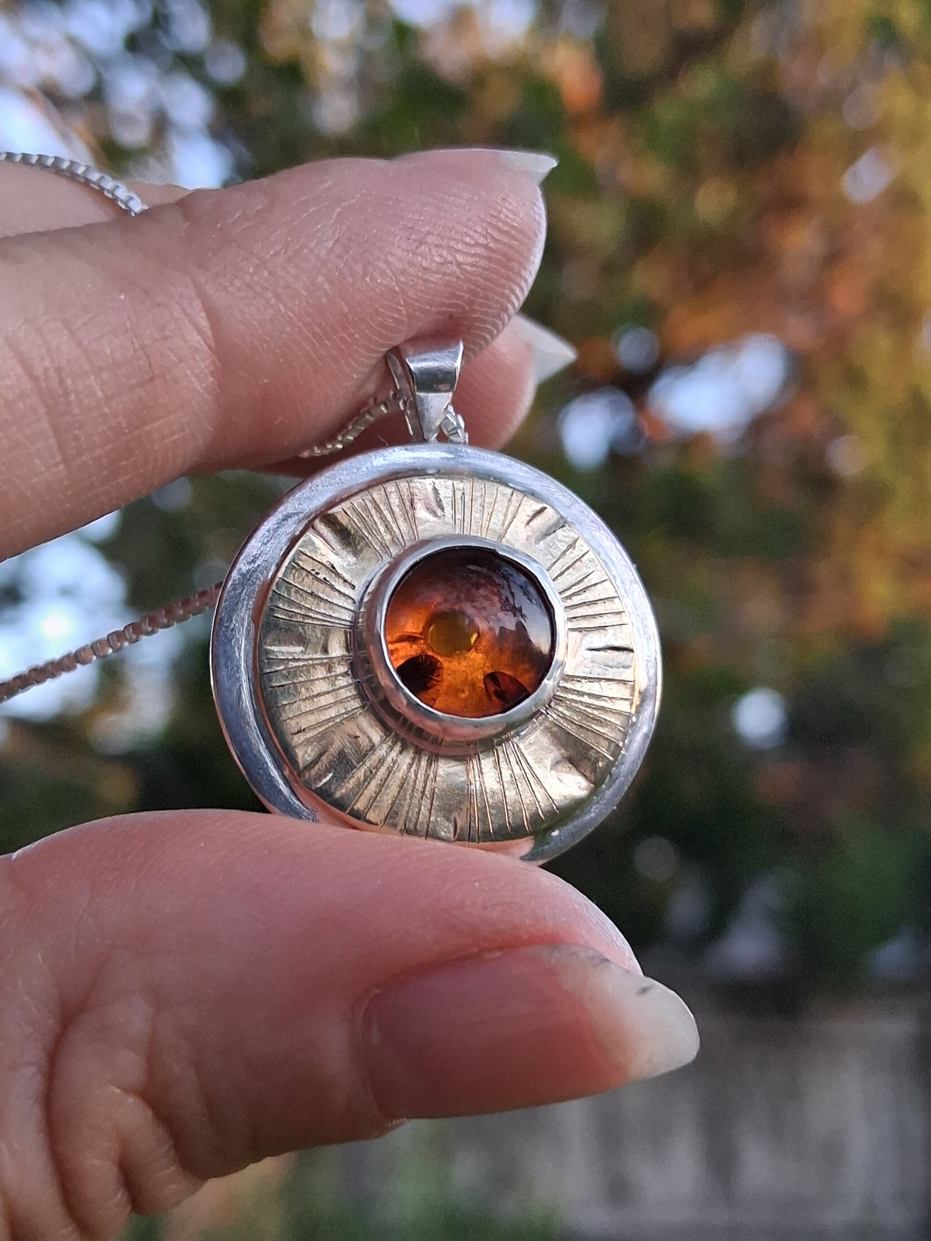 Inner Compass Necklace - Baltic Amber Harvest Moon