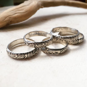 Flowering Fern Ring Sterling Silver Band