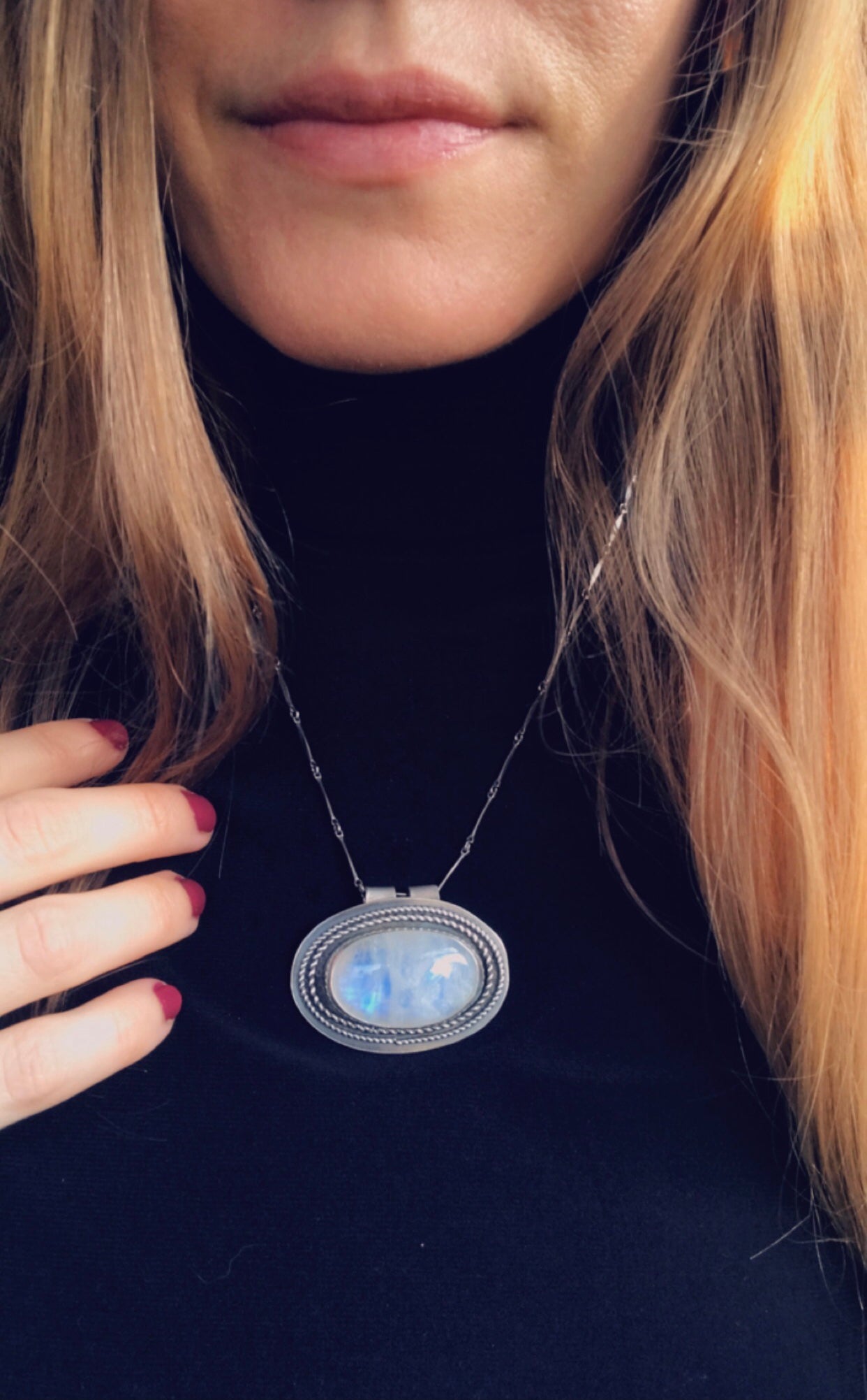 Rainbow Moonstone Shield Necklace