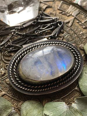 Rainbow Moonstone Shield Necklace