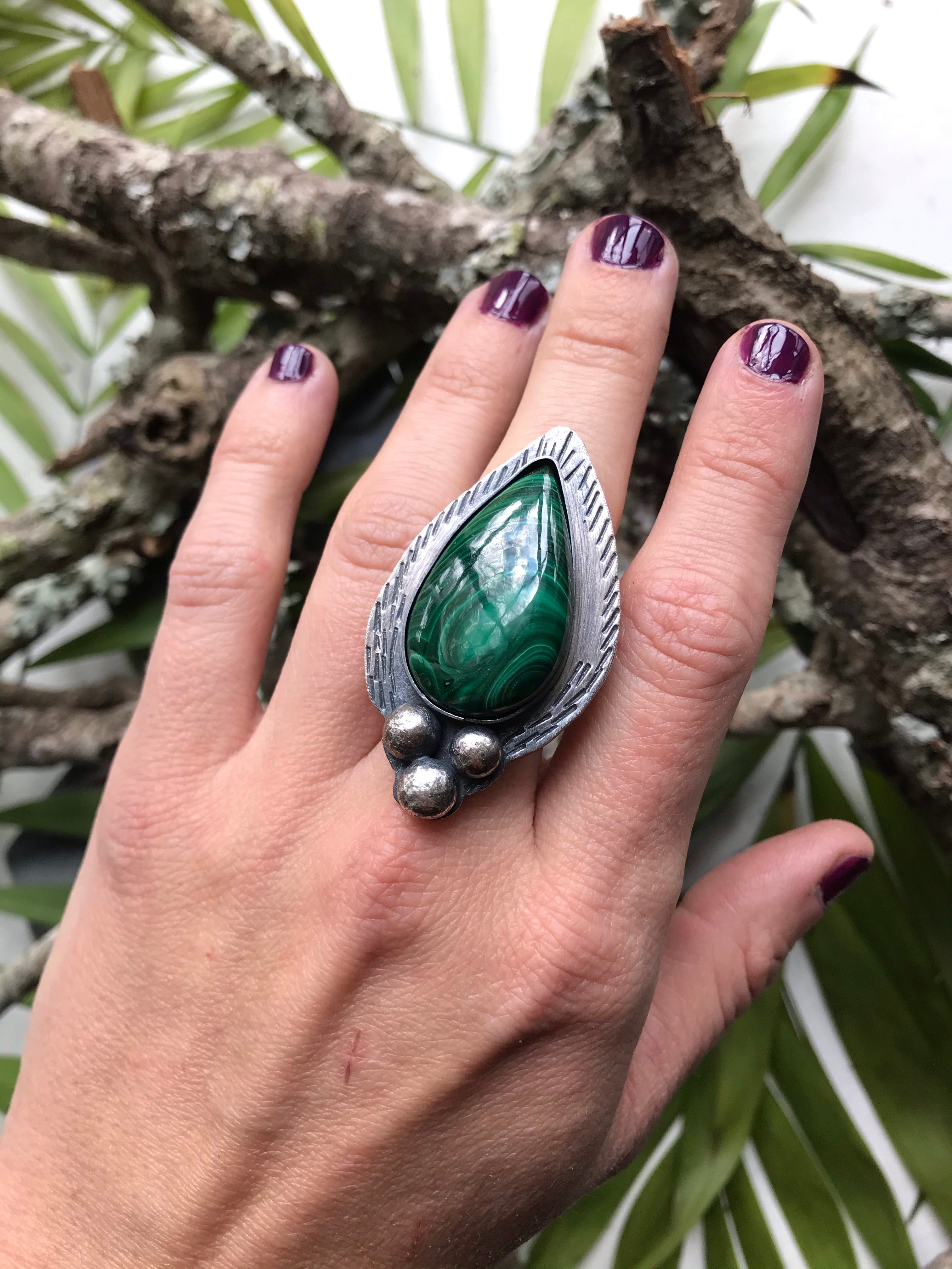 Malachite Seeds of Dreams Ring: Roots Restore